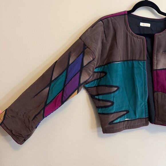 Vintage Laura Salome Patchwork Blazer Jacket Brown Medium - Picture 5 of 7